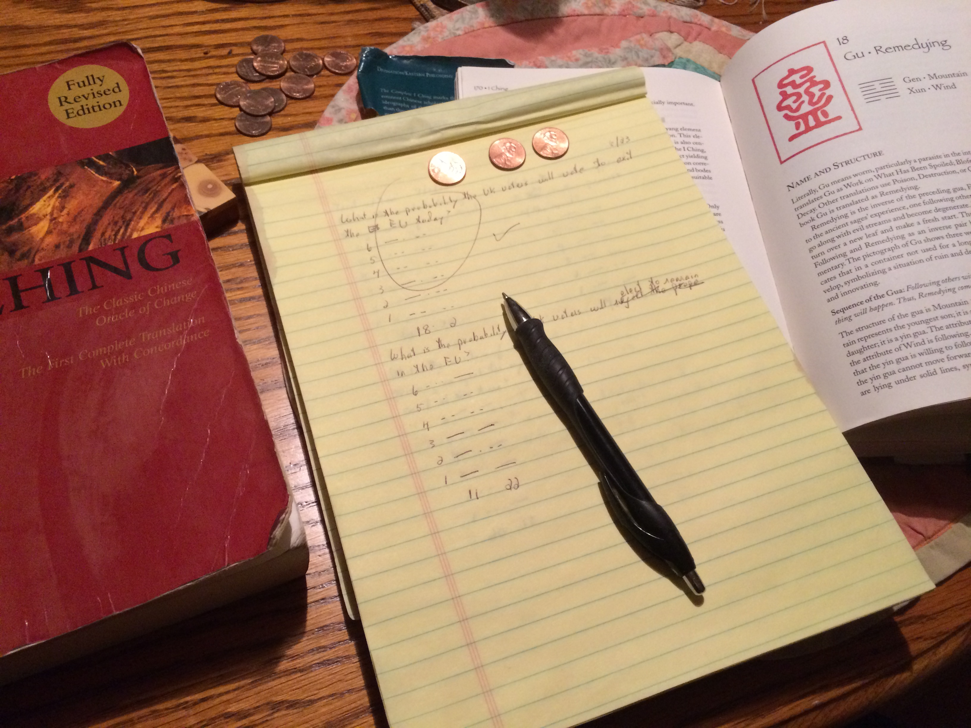 I Ching reading in progress